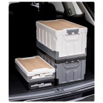 Camping Storage Box Manufacturer - 60L Plastic Folding Carry Bin with Wood Lids