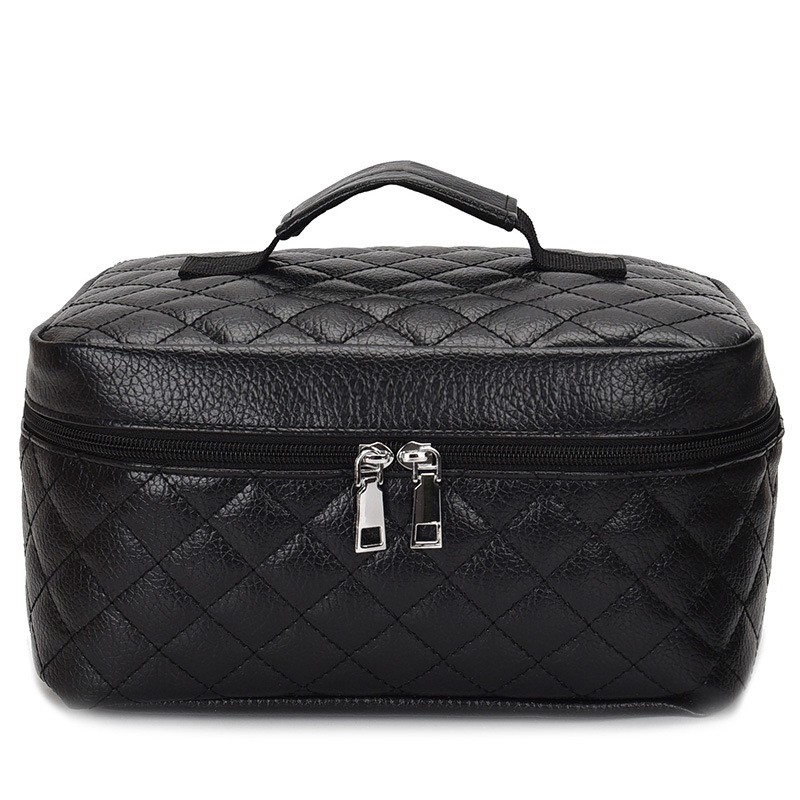 Cosmetic Bag Manufacturer - Diamond Black Pu Portable Large Capacity Storage