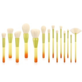 Makeup Brush Set Manufacturer - OEM 14pcs Yellow Beauty Set Wooden Handle