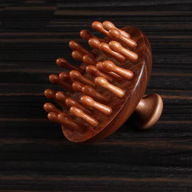 Wooden Comb Manufacturer - Gold Sandalwood Round Head Massage Meridian Retro
