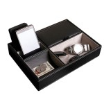 Desk Tray Manufacturer - Custom Black PU Leather Valet Organizer