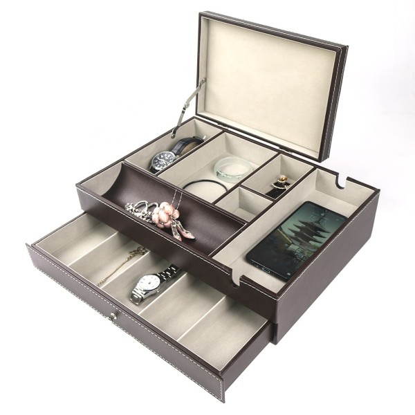 Valet Tray Manufacturer - Custom Double Tier PU Leather Organizer