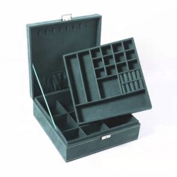 Women's Jewelry Case Manufacturer - Wholesale Large Green Suede with Lock