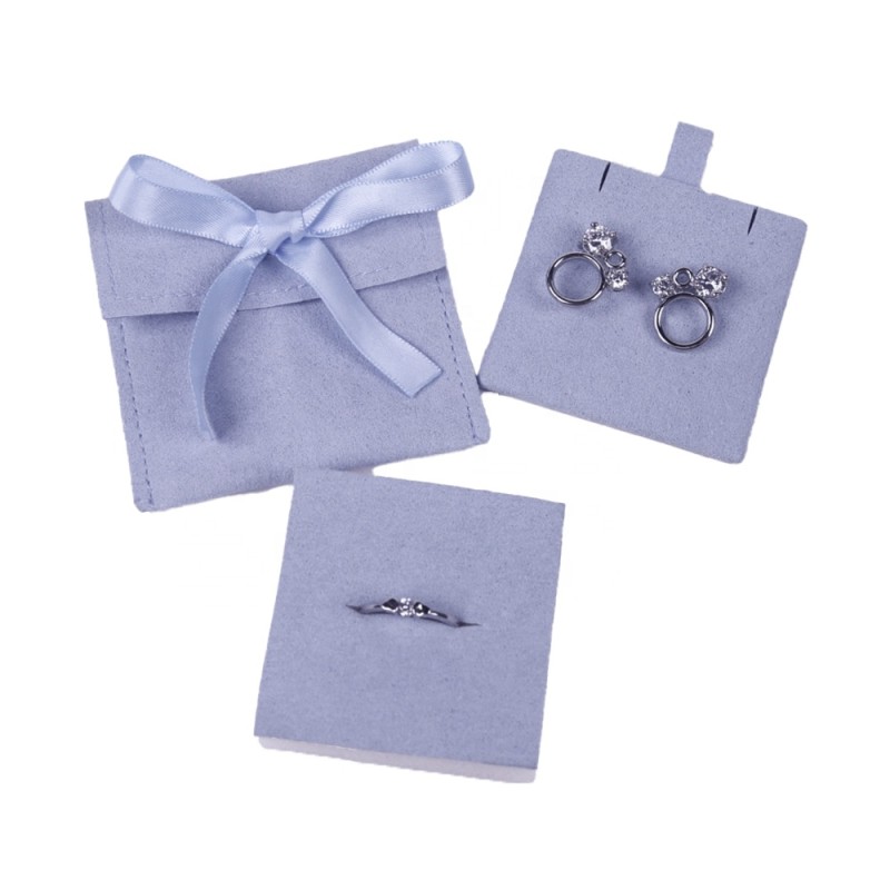 Jewelry Pouch Manufacturer - Blue Microfiber Ribbon Bowknot with Foam
