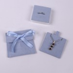 Jewelry Pouch Manufacturer - Blue Microfiber Ribbon Bowknot with Foam