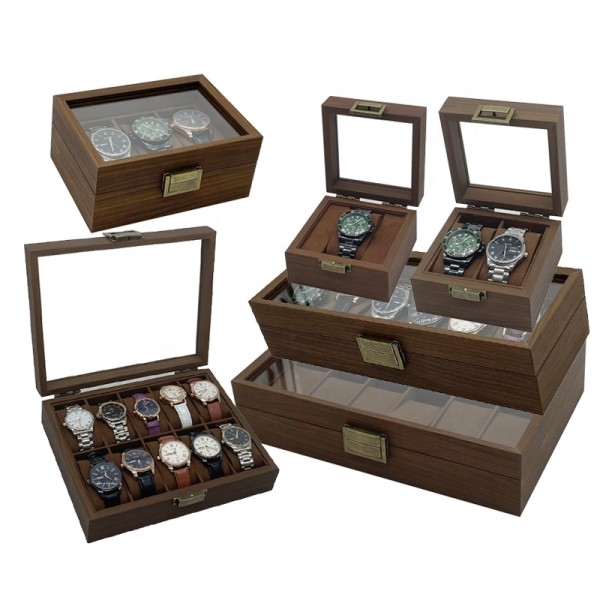 Wood Watch Box Manufacturer - Vintage Brown Walnut 1-12 Slots