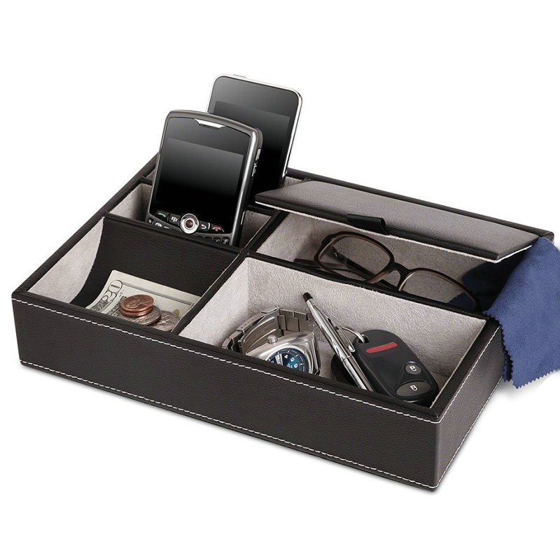 Desk Tray Manufacturer - Custom Black PU Leather Valet Organizer