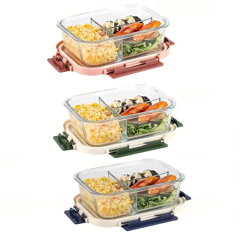 Meal Prep Container Manufacturer - Rectangle 3 Grids Borosilicate Glass