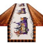 Halloween Table Runner Factory - Gnome Pumpkin Printed Linen Decor