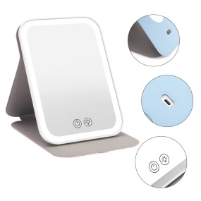 LED Desktop Mirror Supplier - Portable Folding LED Lighted 3 Colors USB Rechargeable
