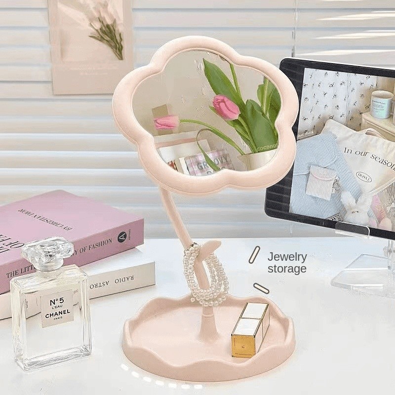 Desktop Makeup Mirror Factory - Creative Flower Plastic Rotatable Removable Storage