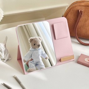 Desktop Mirror Supplier - Luxury Leather Personalized with Mobile Phone Stand Folding