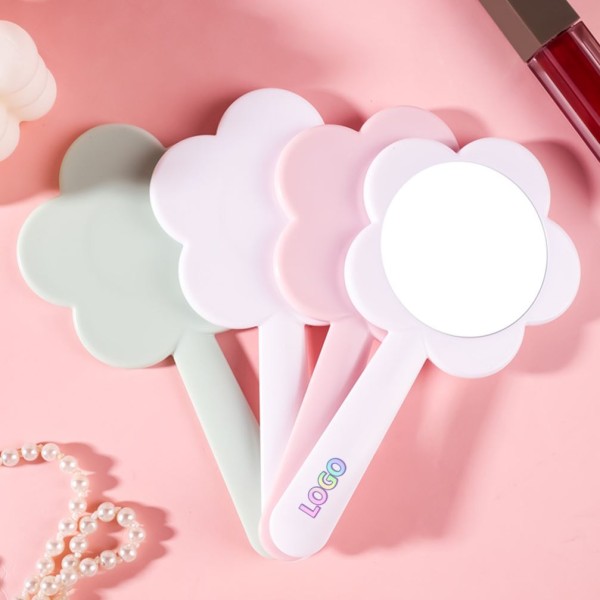Handheld Makeup Mirror Supplier - Portable Flower Shape Custom Logo Hand Handle
