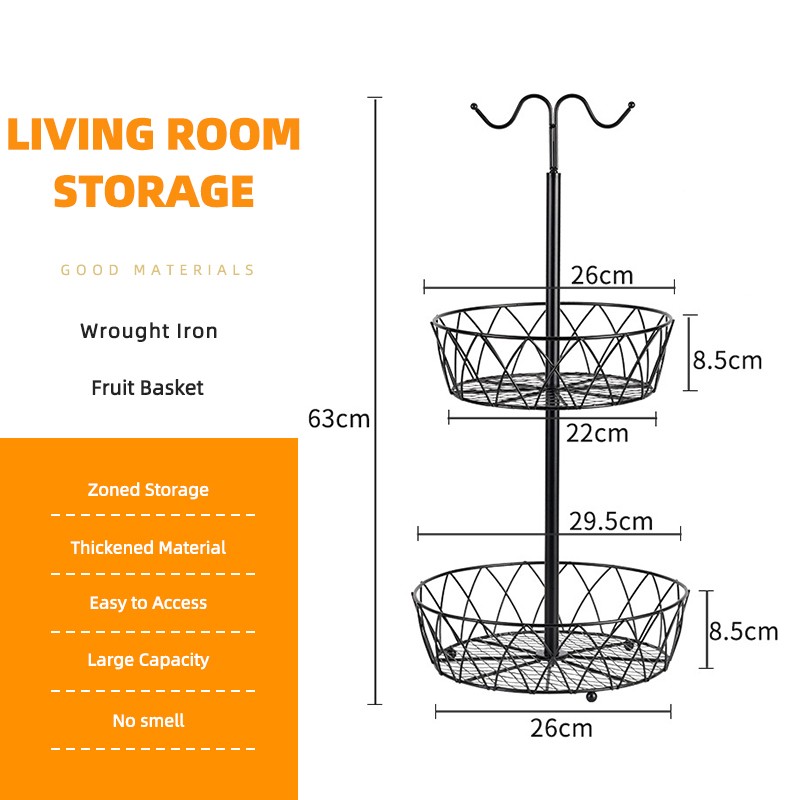 Fruit Bowl Manufacturer - Double Layer Metal Wire with Rack