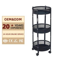 Storage Cart Manufacturer - Metal 3-Layer Folding with Wheels