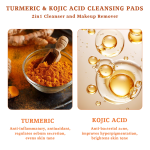 Tiktok Hot Sell Face and Body Skin Glow Whitening Kojic Acid Turmeric Cleaning Pads Can Be Used to Remove Makeup