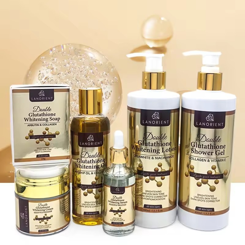 Private Label Vitamin C Skin Whitening Remove Dark Spots Pigmentation Correction Skin Care Set Double Glutathione Whitening Set