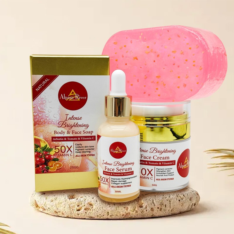 Private Label Korean Beauty Products Vitamin C Skin Whitening Exfoliating Arbutin Tomato Face Skin Care Set for Dark Skin