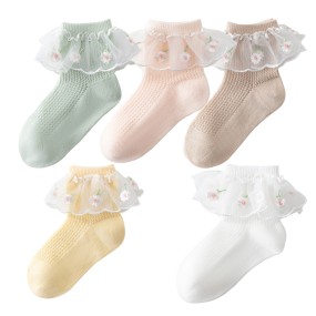 Cotton Socks Manufacturer - Embroidered Lace Trim