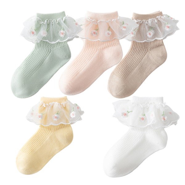 Cotton Socks Manufacturer - Embroidered Lace Trim