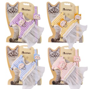 Wholesale Cute Pet Leash with Chest and Back Straps Elegant and Fashionable Pet Dress for Cats and Dogs Lace and Bow Pet Leash