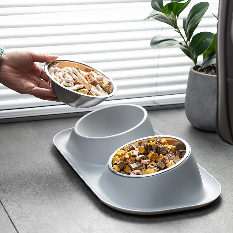 Wholesale Stainless Steel Pet Bowl Two-in-one Bowl for Feeding Water and Food with Neck protection Removable and Easy to Clean