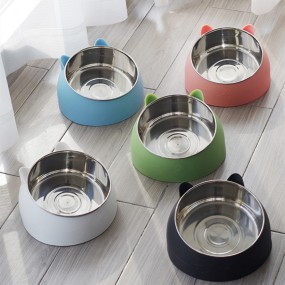 Stainless Steel Tilt Pet Bowl Small Rounded  Cat Feed Neck Protector Elevated Water and Food Bowl for Dogs Animals