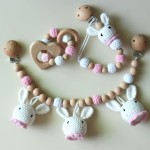 Baby Pacifier Clip Manufacturer - Crochet Bunny Wooden Rattle Set