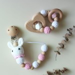 Baby Pacifier Clip Manufacturer - Crochet Bunny Wooden Rattle Set