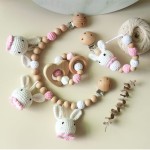 Baby Pacifier Clip Manufacturer - Crochet Bunny Wooden Rattle Set