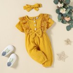 Lace Romper Factory - Short Sleeve Solid with Headband Set