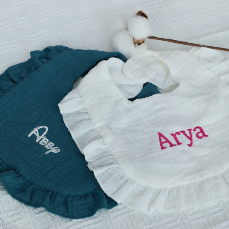 Muslin Bib Supplier - 100% Cotton Embroidered Name