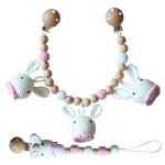 Baby Pacifier Clip Manufacturer - Crochet Bunny Wooden Rattle Set