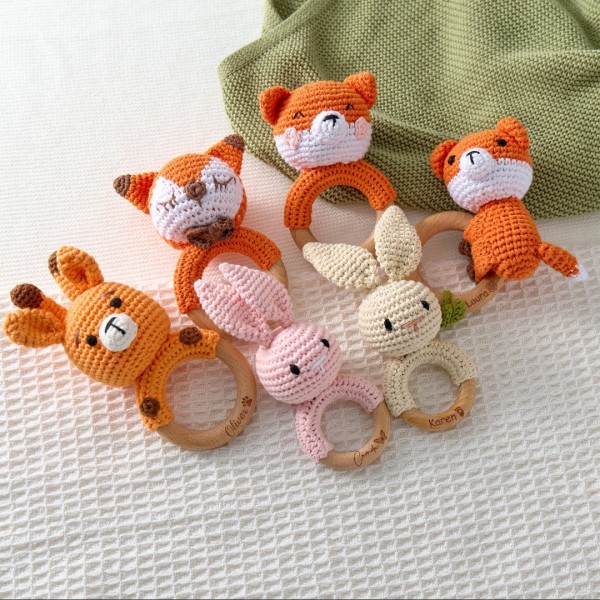 Baby Rattle Factory - Handmade Crochet Wood Ring Bear Shape