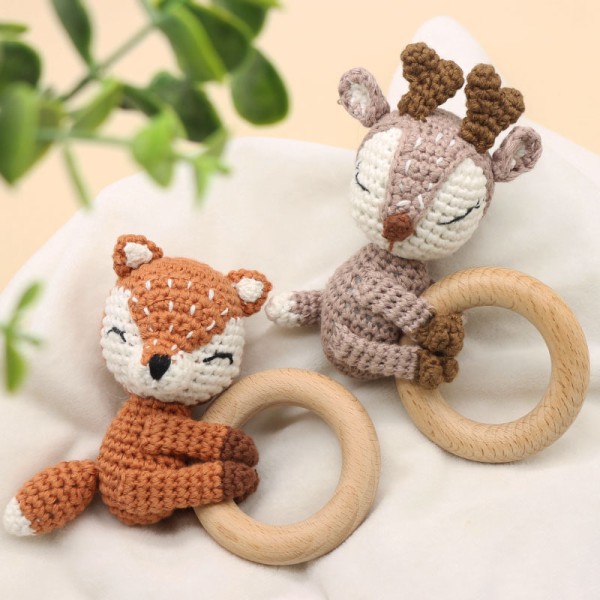 Wooden Rattle Manufacturer - Custom Fox Shape Cotton Crochet
