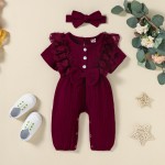 Lace Romper Factory - Short Sleeve Solid with Headband Set