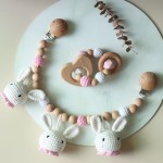 Baby Pacifier Clip Manufacturer - Crochet Bunny Wooden Rattle Set
