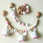 Baby Pacifier Clip Manufacturer - Crochet Bunny Wooden Rattle Set