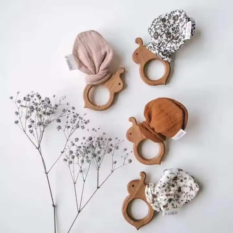 Teething Ring Supplier - Natural Beech Cotton Rabbit Ears