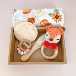 Plush Toy Set Manufacturer - Cartoon Bear with Bib Wooden Cards