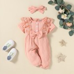 Lace Romper Factory - Short Sleeve Solid with Headband Set