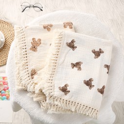 Baby Blanket Supplier - Tassel Muslin Embroidery