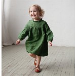 Girl Dress Supplier - Puff Sleeve Linen Cotton