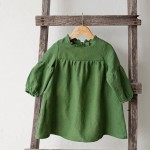 Girl Dress Supplier - Puff Sleeve Linen Cotton