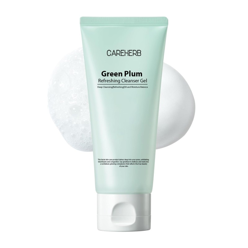 Organic Green Plum Refreshing Cleanser Gel Deep Pore Cleaning Gel for Face Daily Use Skin Care Product Set