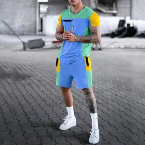 Men Tracksuit Supplier - OEM Custom Contrast Color Two Piece Set