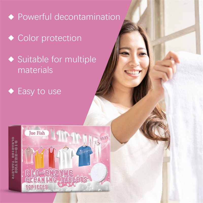 Jue Fish 10pcs Bio Enzyme Cleaning Tablets Oil Food Stains Removing Clothing Color Protecting Biotin Clothes Cleaning Tablet