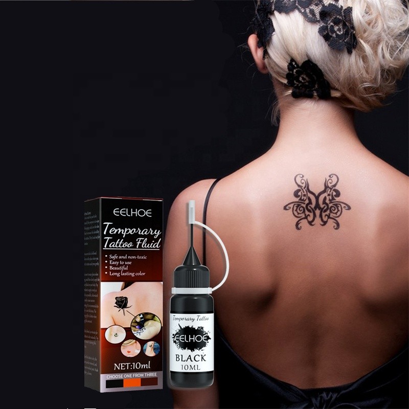 EELHOE 10ml Temporary Tattoo Fluid Black Waterproof Durable Long Lasting Fruit Juice Simulation Tattoo Liquid