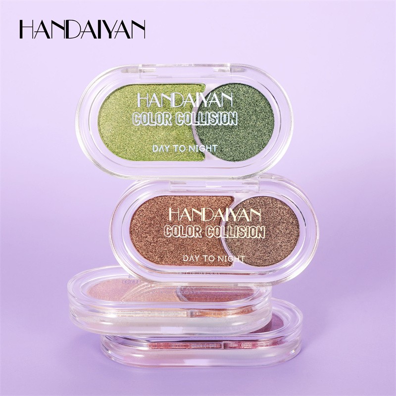 HANDAIYAN Color Collision Two-tone Custom Logo Eyeshadow Palette Glitter Eye Makeup Wholesale