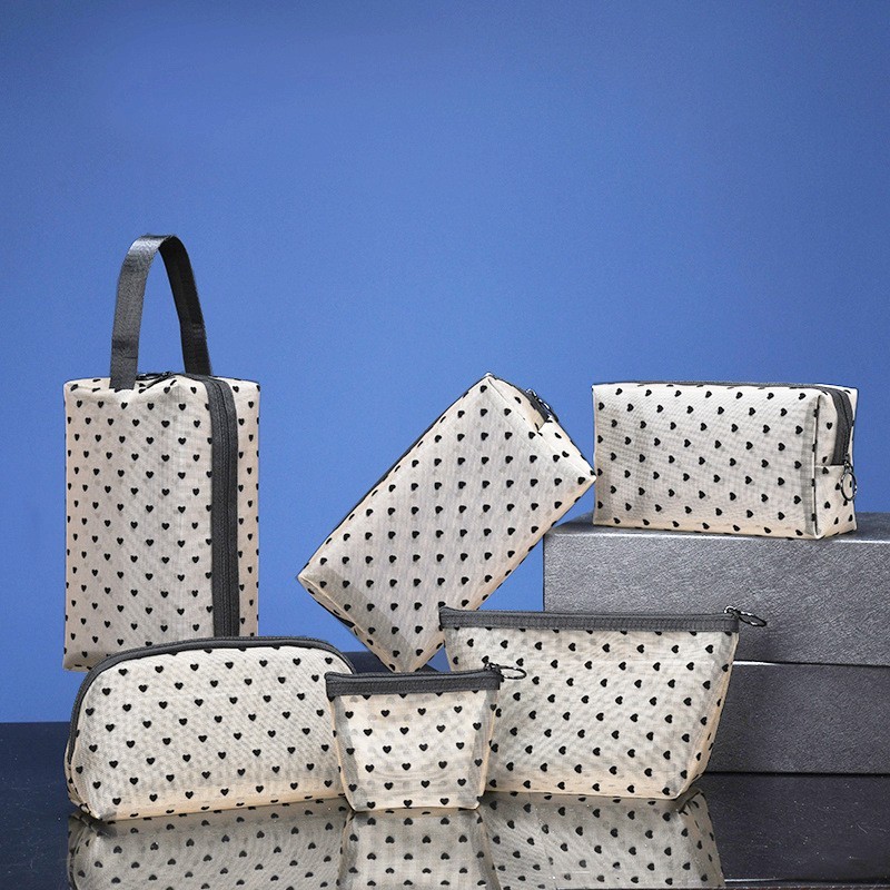 Transparent Love Mini Travel Nylon Net Yarn Makeup Cosmetic Bag Make up Organizer